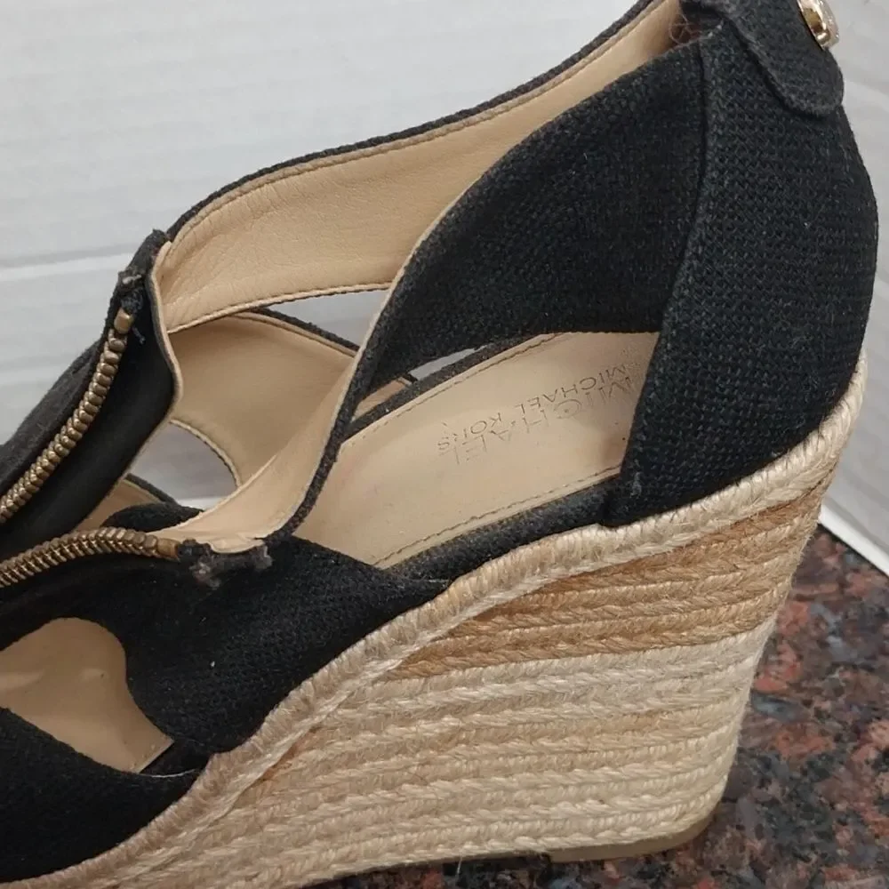 Michael Kors Black and Cream Wedge Sandals...Size 6.5.